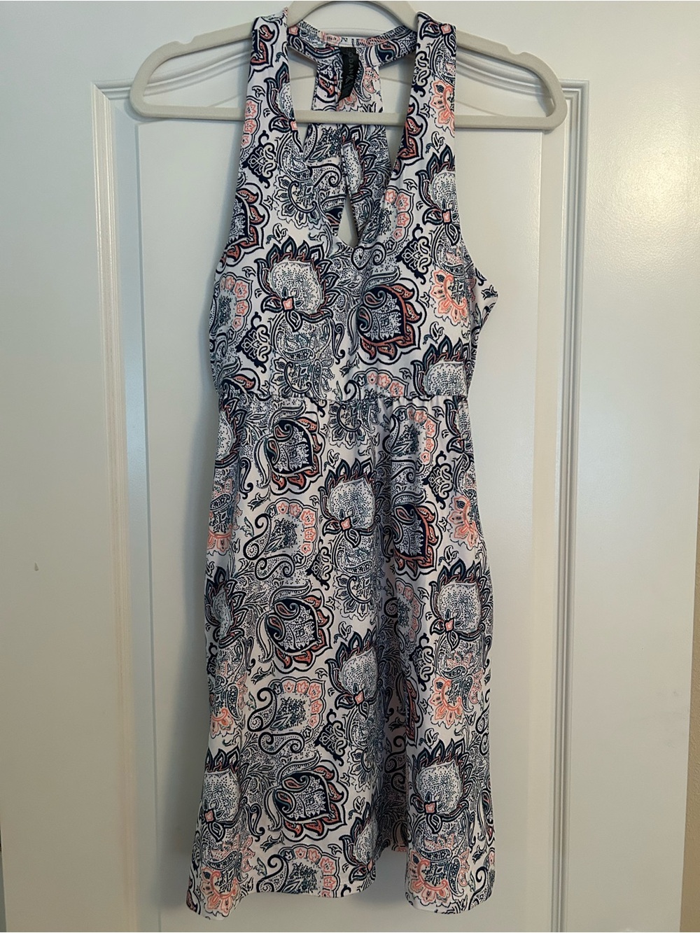 Kyodan Paisley Athleisure V-neck Halter Dress Built-in Bra Open Back